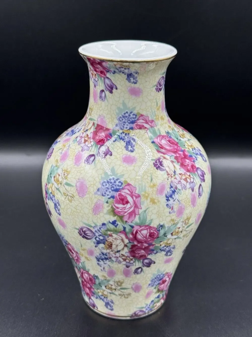 Royal Cotswolds English Tradition Floral Chintz Vase 7.5” Gold Trim